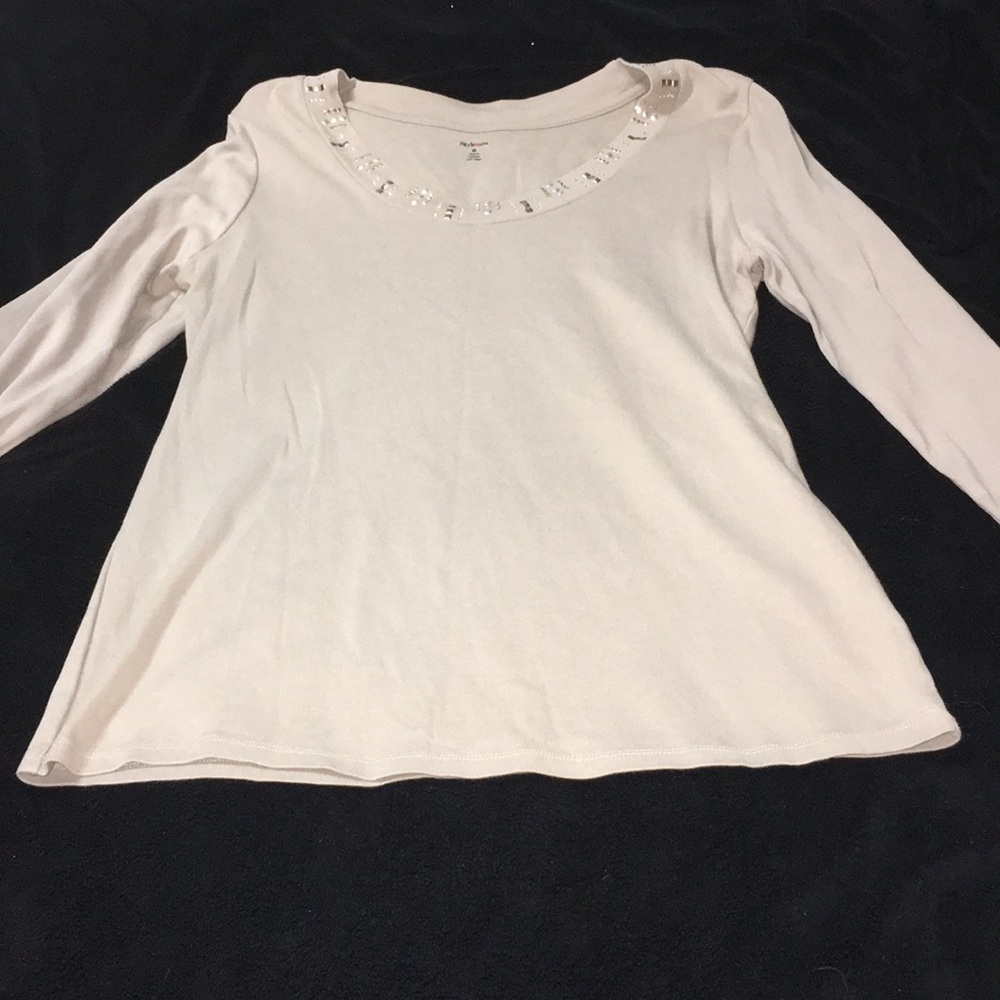 Cream 3/4 sleeve cotton top with silver & gold